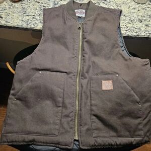 Cowboy Work Wear Men's Large Brown Canvas Quilted Duck Vest Western Ranchwear
